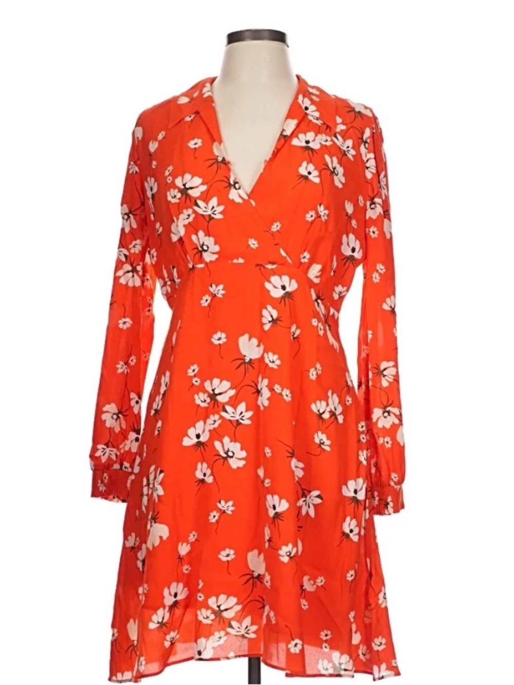 On 34th Women's Orange Floral Long Sleeve V neck Dress